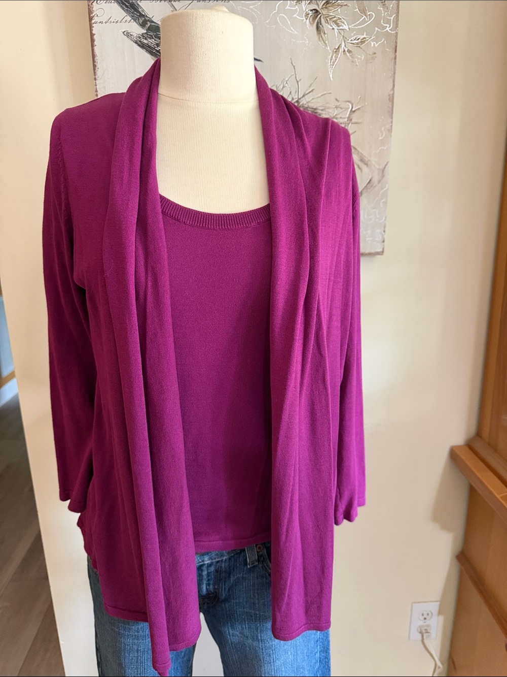 august silk Open-Front Cardigan & Tank twin set Set cotton and silk
